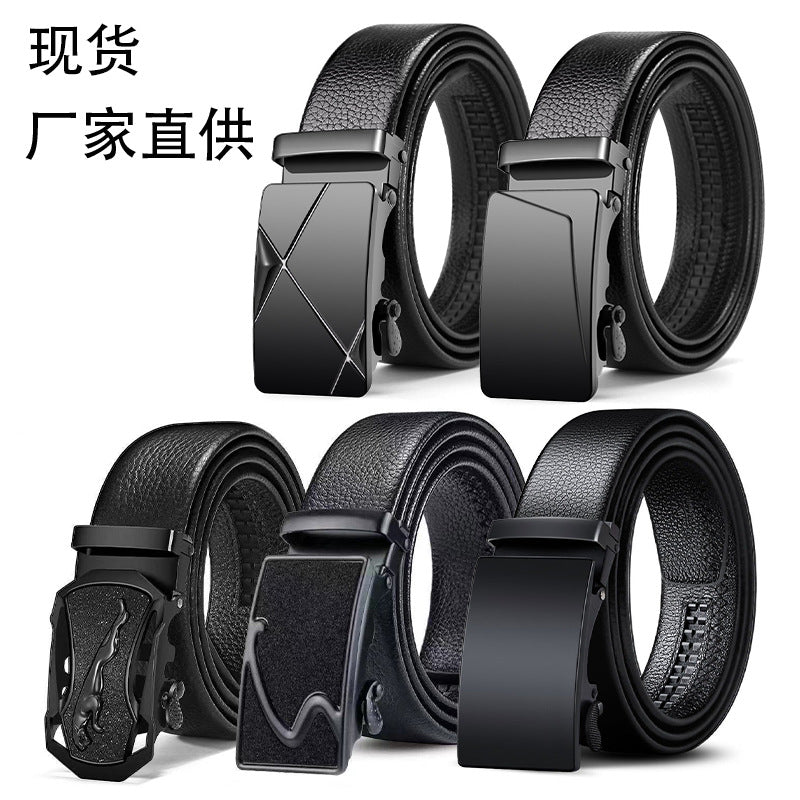 Men's Pebbled Leather Business Belt with Custom Buckle Gift Box