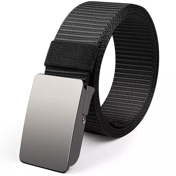 Silver Buckle With Black Pp Non Elastic Belt men's Tactical Woven Belt Casual Jeans Workwear Style