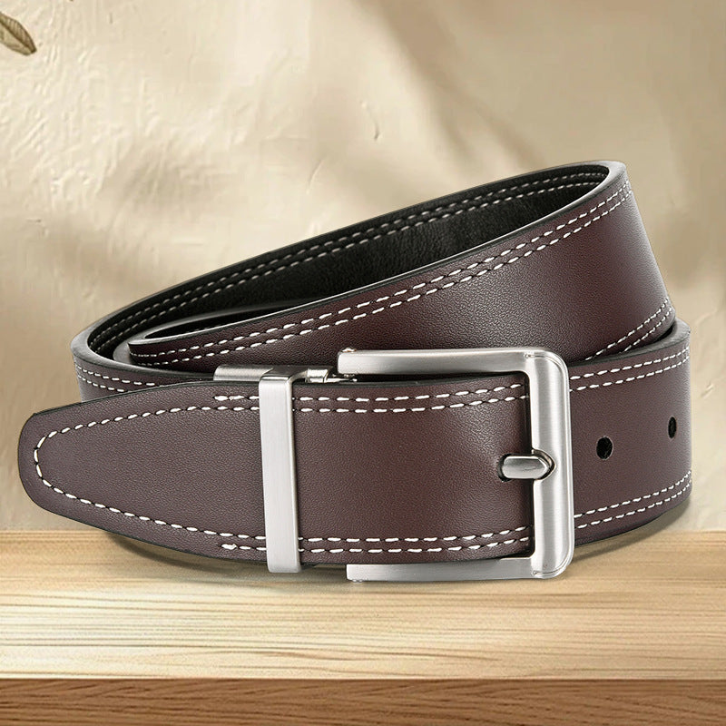 Style 1 vintage Genuine Leather Belt with Rotating Pin Buckle