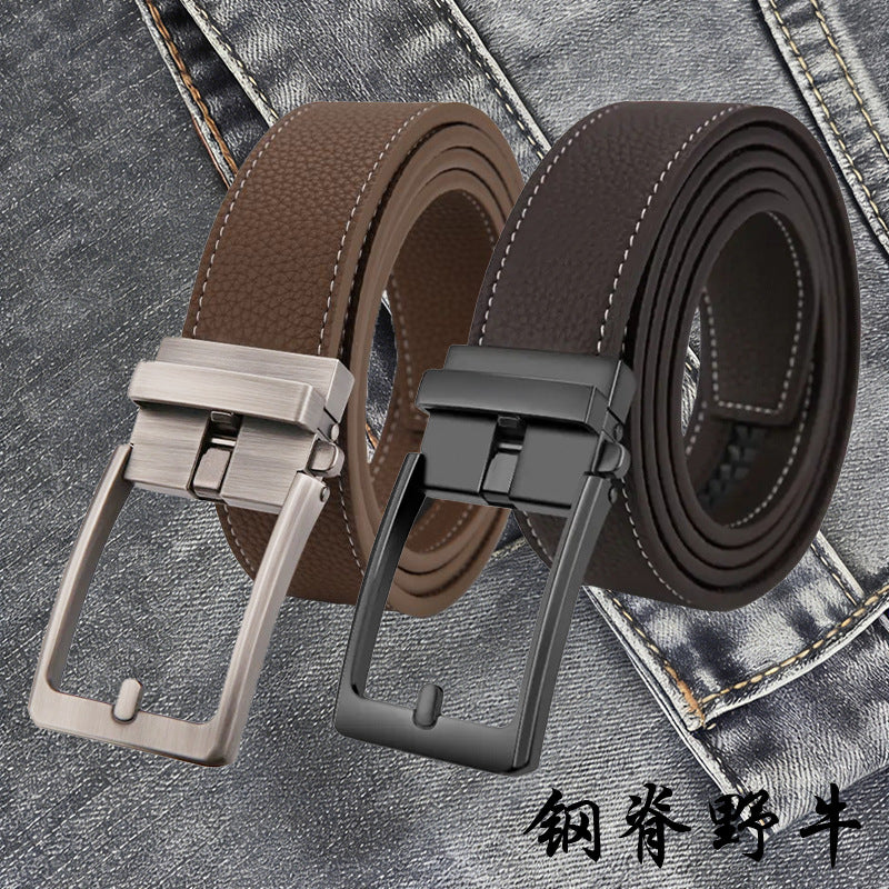 Men's Genuine Leather Belt with Alloy Automatic Buckle