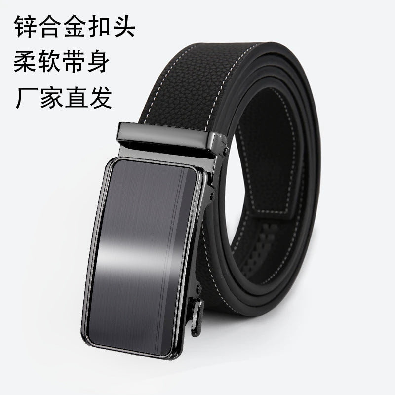 Men's Genuine Leather Belt with Mirror Automatic Buckle