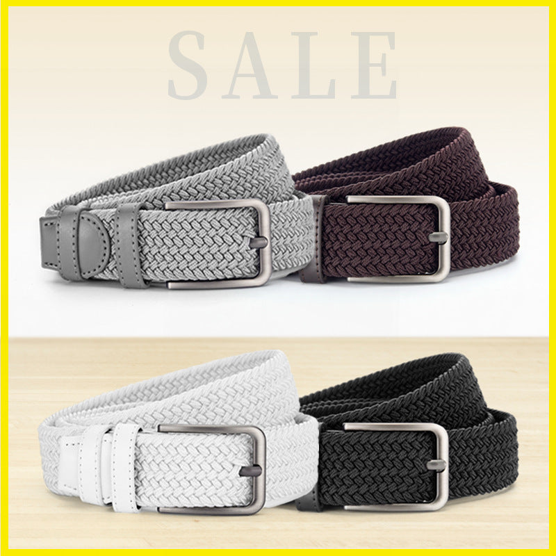 Unisex Elastic Leather Belt with Pin Buckle for Jeans