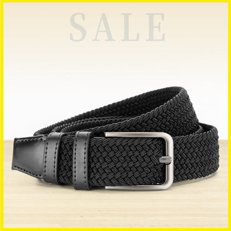 Black Elastic Band [Snap Buckle] unisex Elastic Leather Belt with Pin Buckle for Jeans