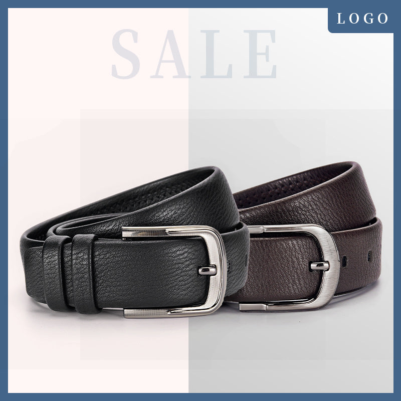 Men's Genuine Leather Lychee Pattern Belt for Jeans
