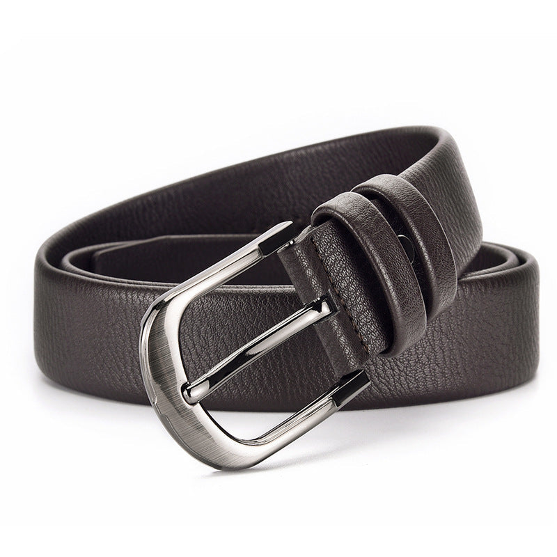 Versatile Black men's Genuine Leather Lychee Pattern Belt for Jeans
