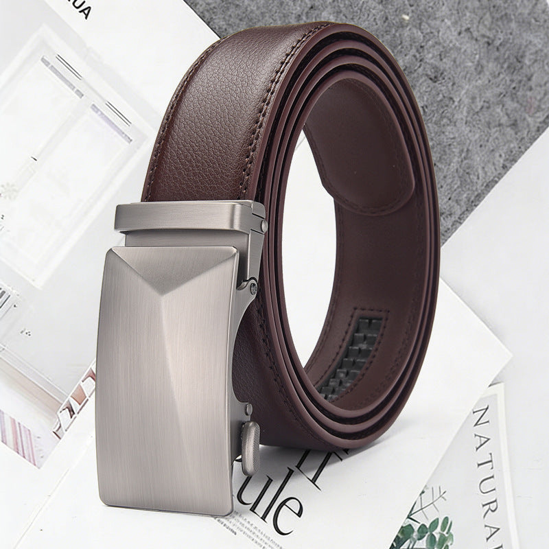 14 Pattern Black Y Buckle men's Genuine Cowhide Business Belt with Alloy Automatic Buckle