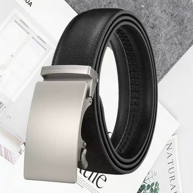 Men's Genuine Cowhide Business Belt with Alloy Automatic Buckle
