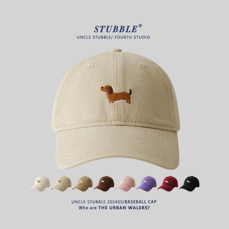 Korean Style Dachshund Embroidered Unisex Wide Brim Cap