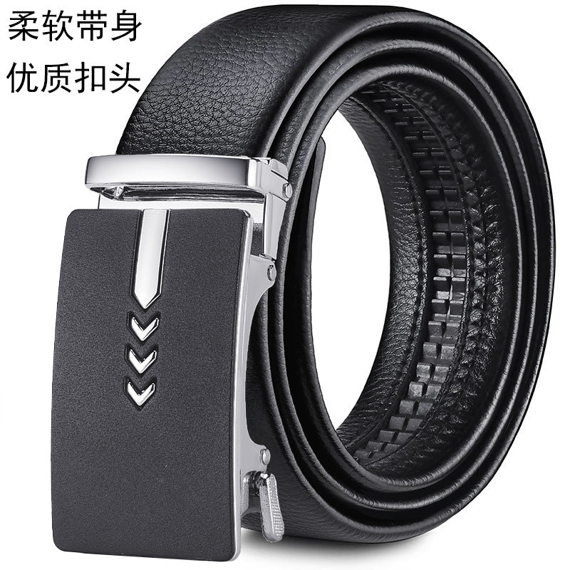 Men's Pebbled Leather Automatic Buckle Formal Belt