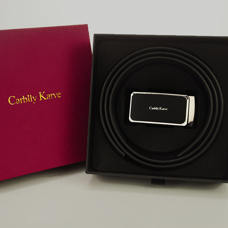 Men's Cowhide Business Belt with Zinc Alloy Automatic Buckle Gift Box