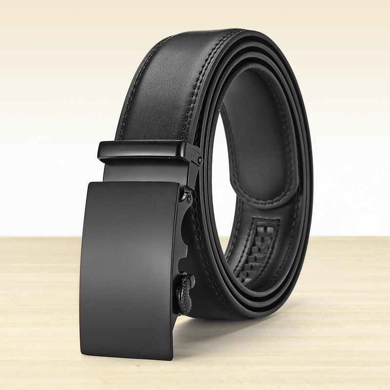 Glossy Black Buckle 1 [Black Belt] men's Cowhide Automatic Buckle Business Leather Belt