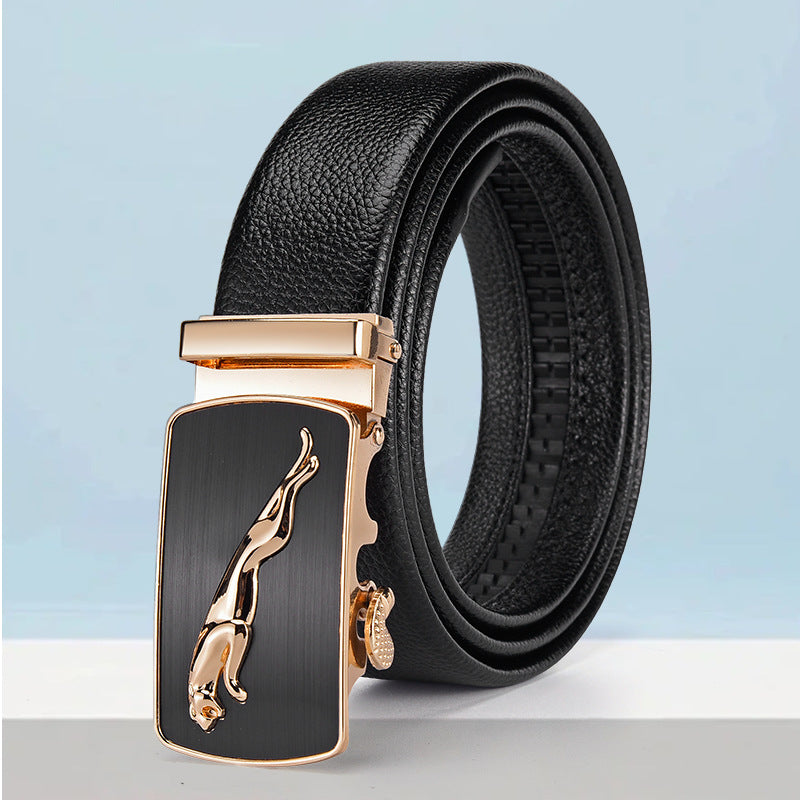 Golden Leopard men's Cheetah Texture Leather Belt with Automatic Buckle