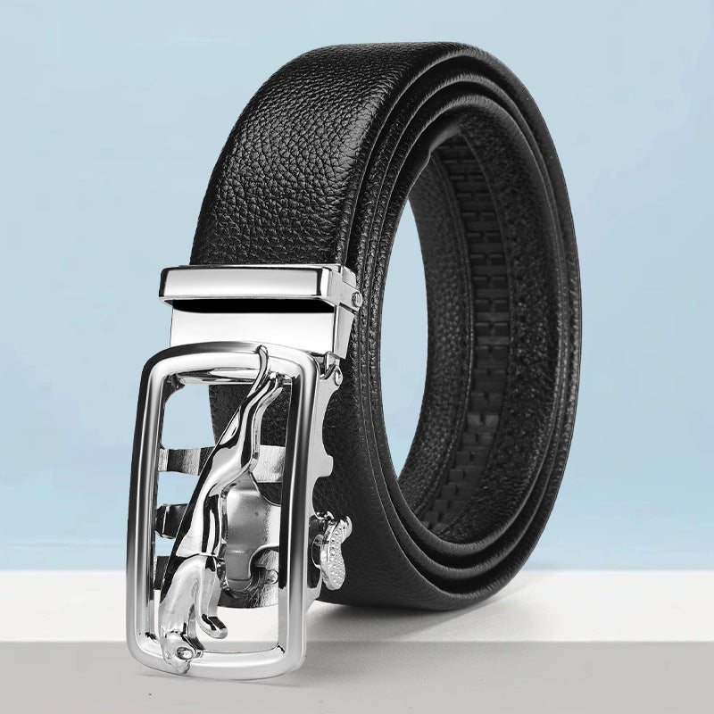 Men's Cheetah Texture Leather Belt with Automatic Buckle