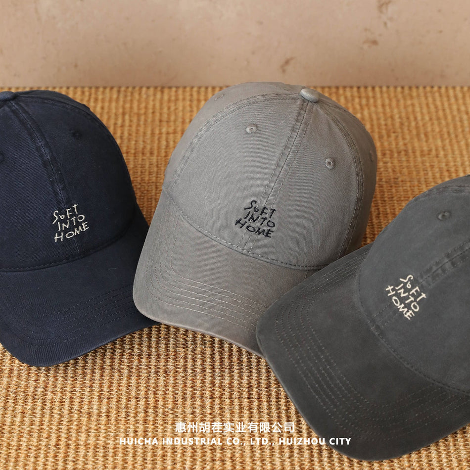 Korean Style Dog Embroidered Wide Brim Unisex Deep Fit Cap