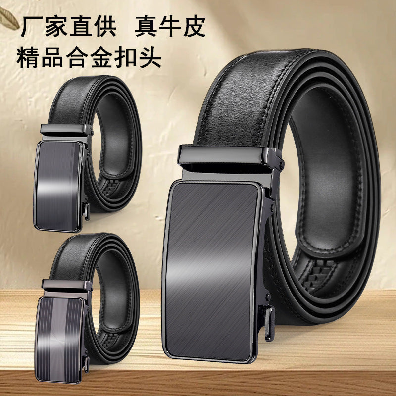 Men's Cowhide Leather Automatic Buckle Business Belt