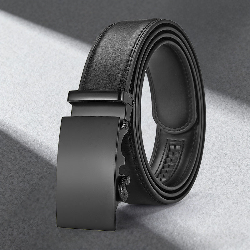 Glossy Black Buckle 1 [Black Belt] men's Pure Leather Automatic Buckle Business Casual Belt