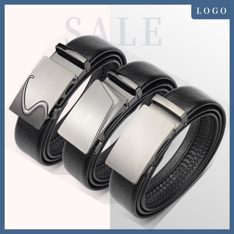 Men's Pebbled Leather Automatic Buckle Business Casual Belt