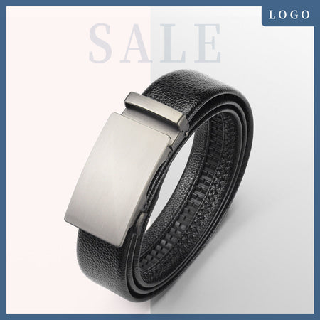 Flat Model [Alloy Buckle] men's Pebbled Leather Automatic Buckle Business Casual Belt