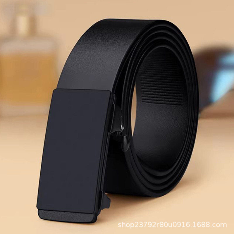 Black men's Automatic Buckle Casual Leather Belt for Jeans Wear