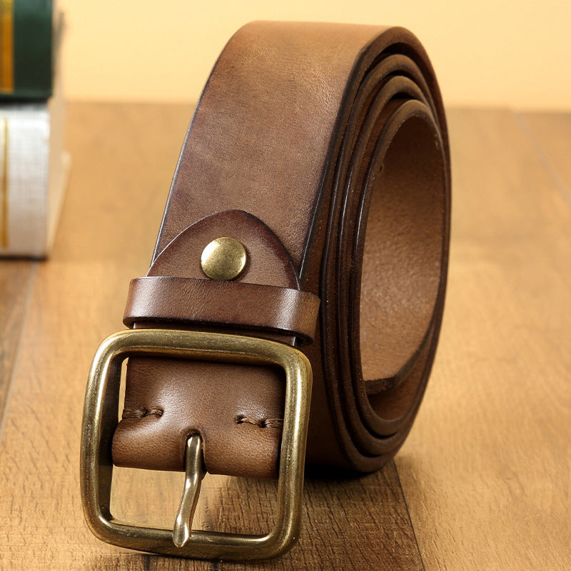 Men's First-Layer Cowhide Copper Buckle Casual Leather Belt