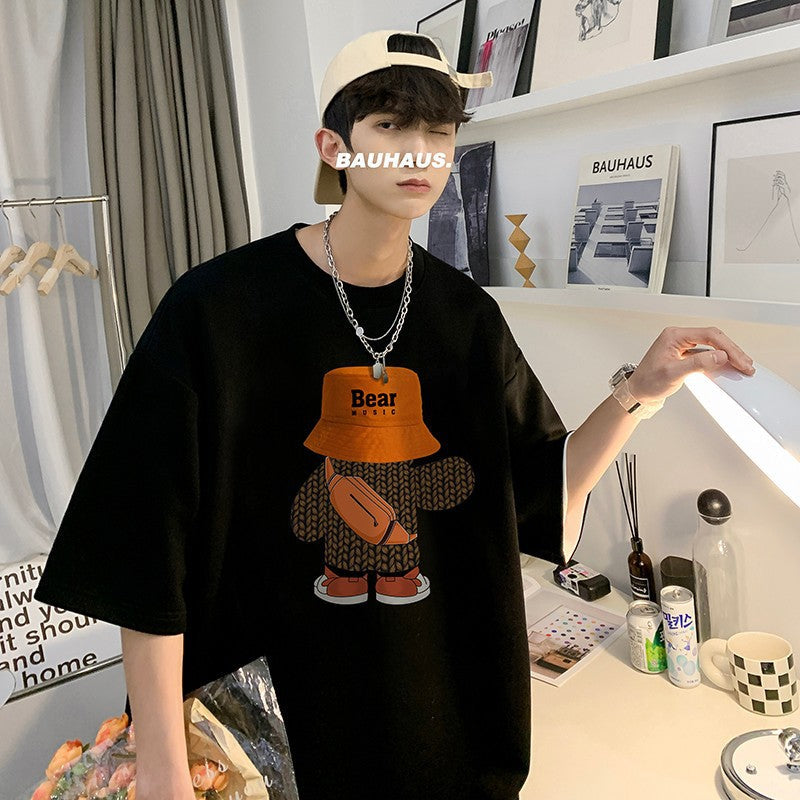 Black men's Oversized Summer Heavy Cotton Half Sleeve T-Shirt