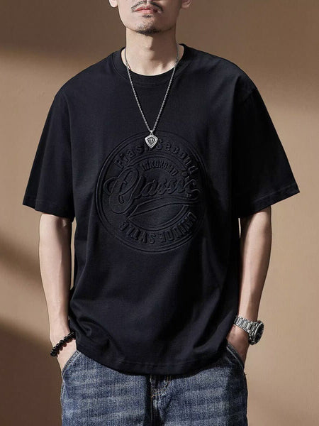 White men's Loose Fit Black Half Sleeve Summer T-Shirt