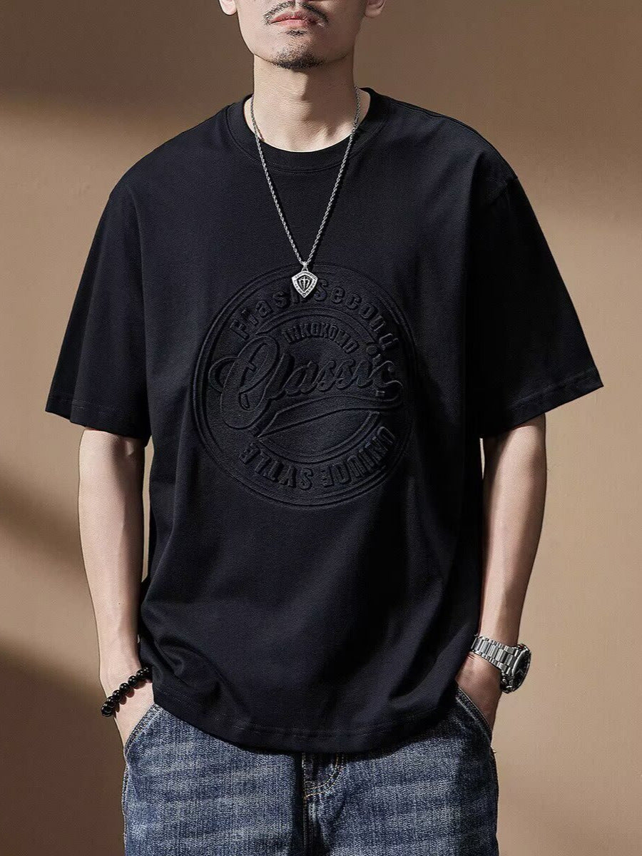 White men's Loose Fit Black Half Sleeve Summer T-Shirt
