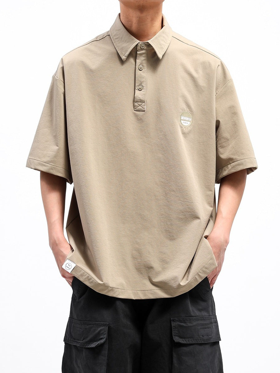 Brown men's Loose Fit Summer Polo Shirt with Lapel Collar