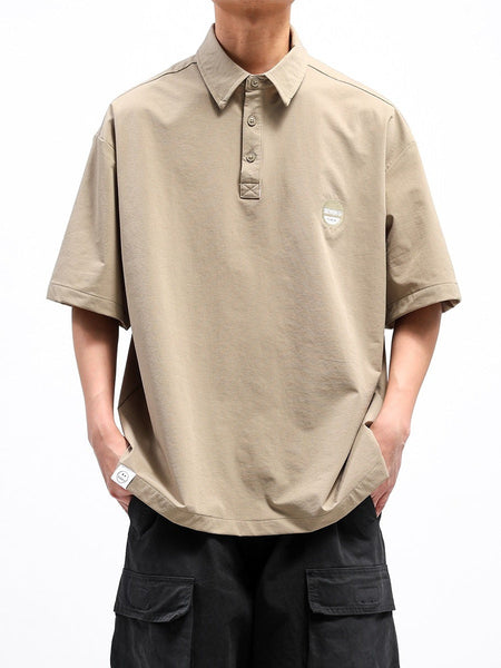 Brown men's Loose Fit Summer Polo Shirt with Lapel Collar