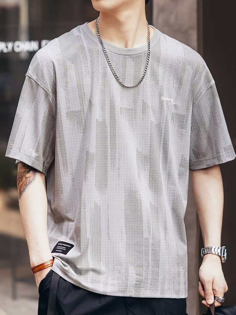 Light Gray men's Tie-Dye Loose Fit Half Sleeve Gradient T-Shirt