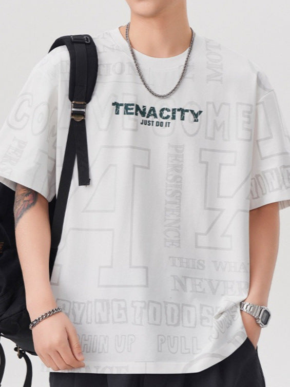 White men's Loose Fit Printed Round Neck Summer T-Shirt