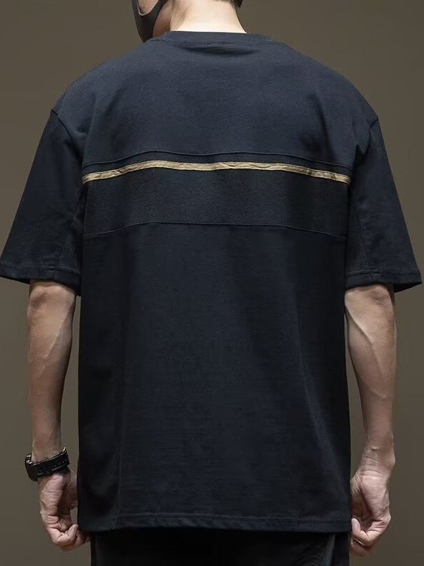 Black men's Loose Fit Breathable Hip Hop Short Sleeve T-Shirt