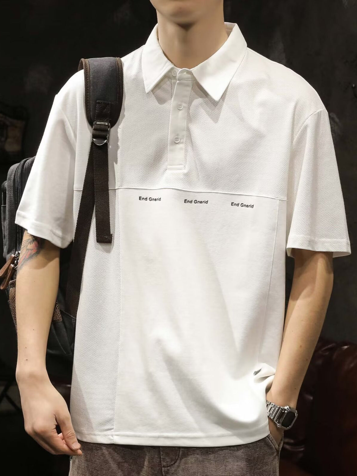 Black men's Loose Fit Summer Polo Shirt with Lapel Collar Plus Size