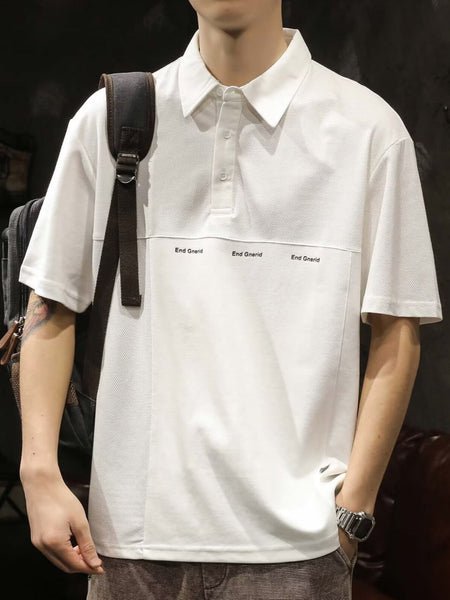 Black men's Loose Fit Summer Polo Shirt with Lapel Collar Plus Size