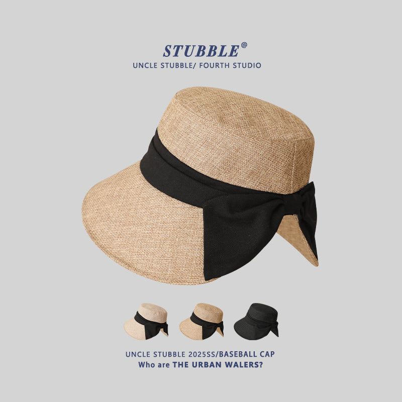 Japanese Retro Cotton Linen Elegant Bow Unisex Bucket Hat