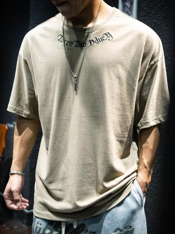Men's Embroidered Retro Loose Fit Round Neck T-Shirt