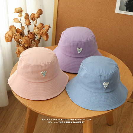 Japanese Style Minimalist Love Embroidered Large Fit Unisex Basin Hat