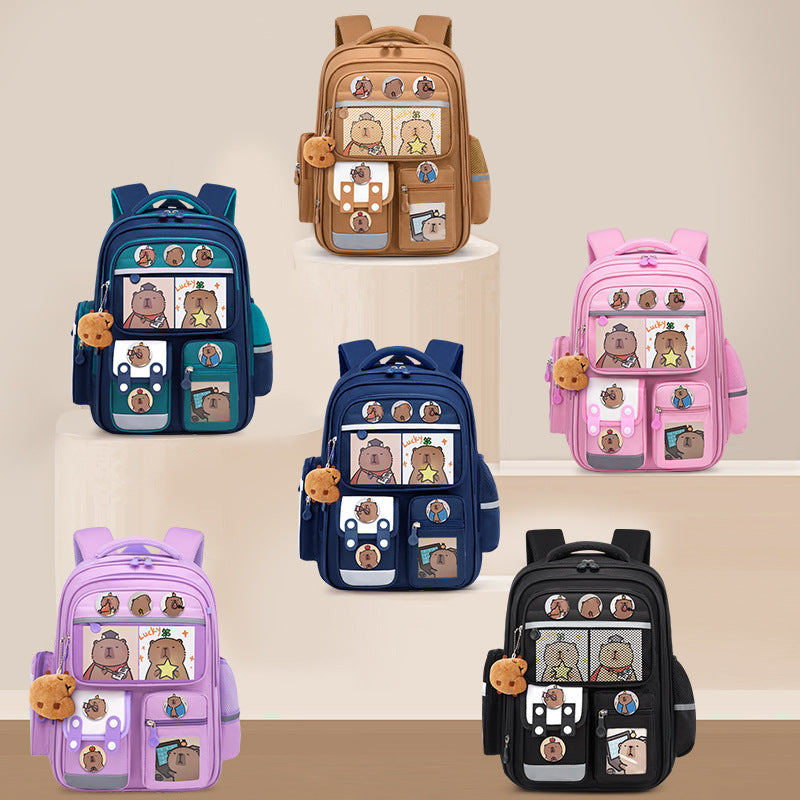 Capybara Cartoon Lightweight School Backpack for Kids