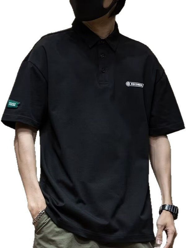 Black men's Loose Fit Japanese Style Summer Polo Shirt