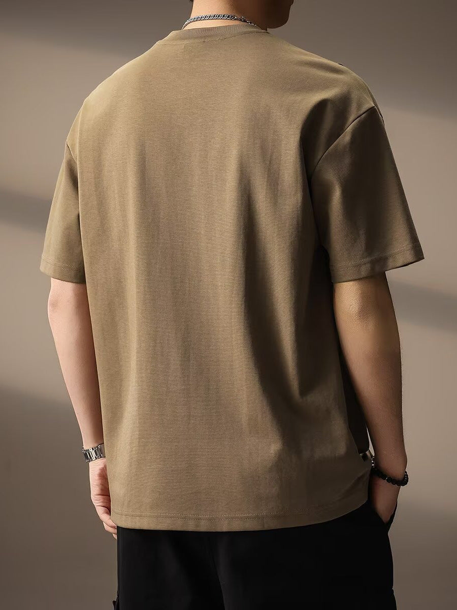 Black men's Loose Fit Spliced Solid Color Summer T-Shirt