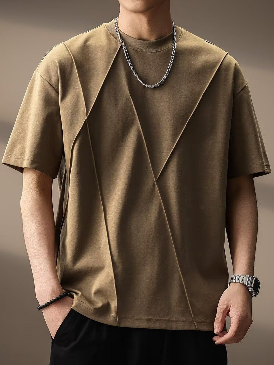 Men's Loose Fit Spliced Solid Color Summer T-Shirt