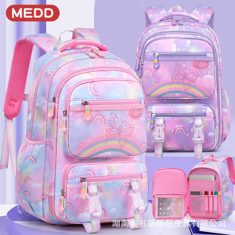 Butterfly Cartoon Lightweight School Backpack for Girls Grades