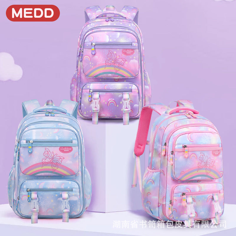 Butterfly Cartoon Lightweight School Backpack for Girls Grades