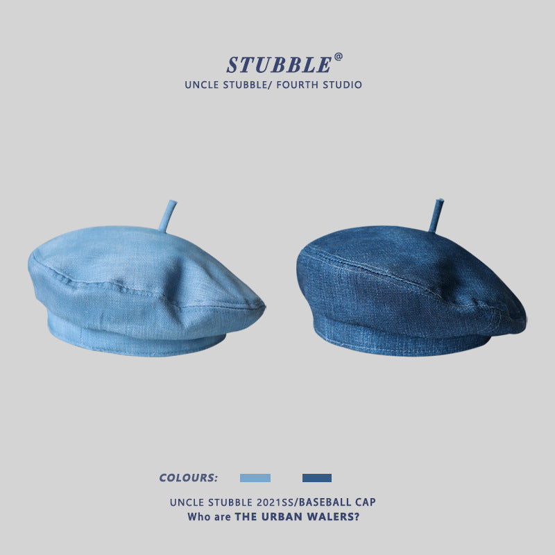 Korean Style Blue Denim Ins-Style Unisex Vintage Beret