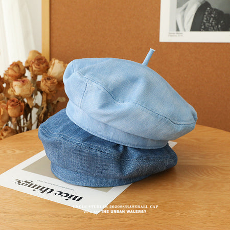 Korean Style Blue Denim Ins-Style Unisex Vintage Beret