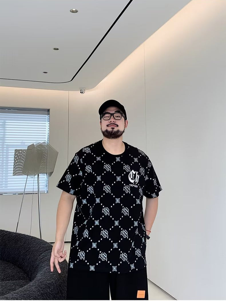 Men's Oversized Diamond Pattern Round Neck T-Shirt