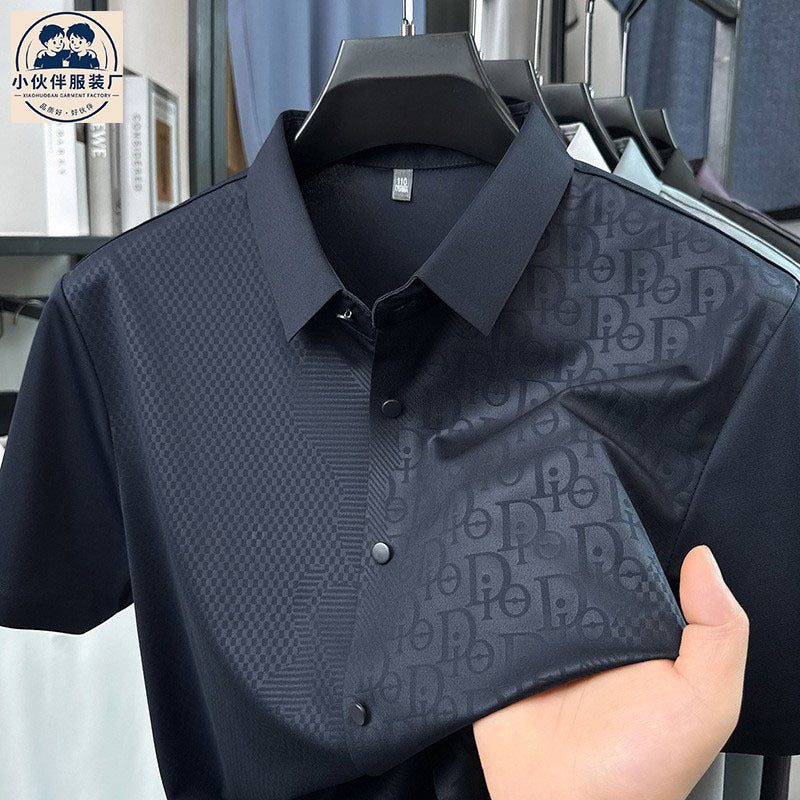 Men's Mulberry Silk Printed Short Sleeve Business Shirt
