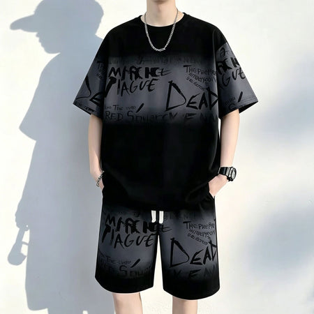 Grey men's Loose Fit Summer T-Shirt and Shorts Set