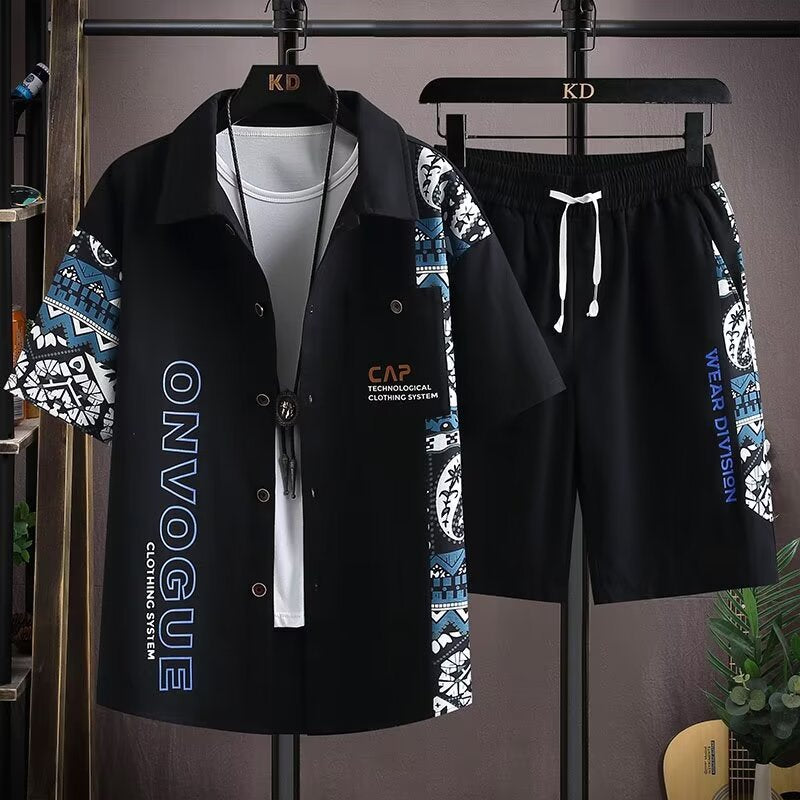 Men's Summer Two-Piece Set Lapel Shirt and Shorts