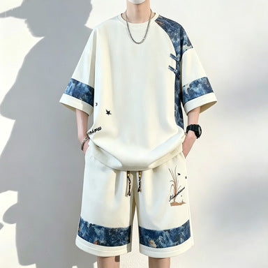 Black Suit [Short Sleeves + Shorts] men's Oversized Summer T-Shirt and Shorts Set Casual Wear